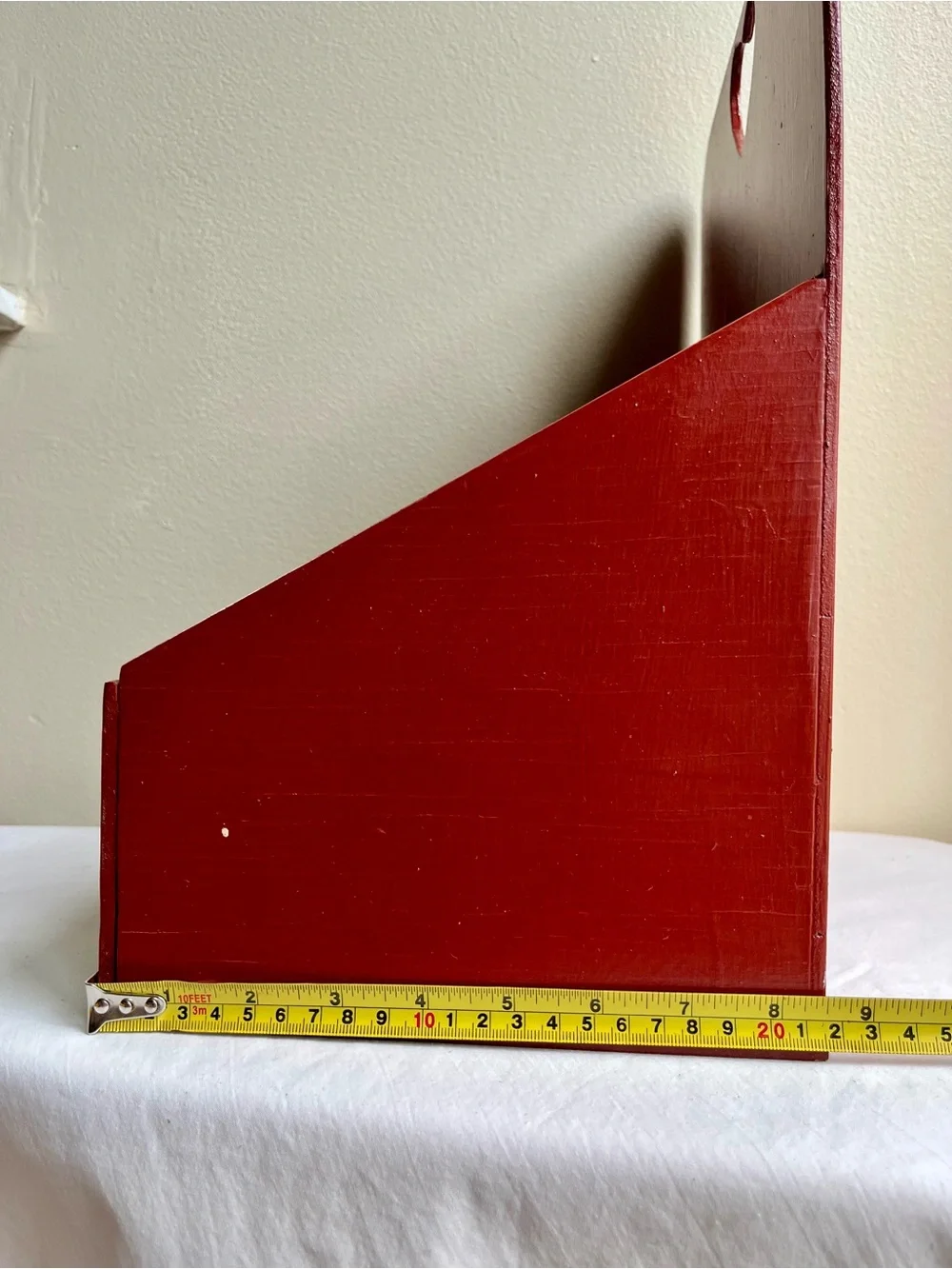 Vintage Red and Natural Wood Mail and Letter Organizer with Cutout Heart